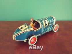 Scarce 1930's Georg Levy GELY Tin Nr 2 Boattail Racer Race Car with Driver