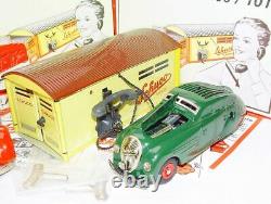 Schuco COMMAND CAR 2000 + WENDE-LIMOUSINE Wind-Up Tin Toy Car & GARAGE Set 2 MIB