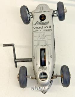 Schuco Studio II Auto Union Race Car No. 1 Wind-Up Tin Toy + Tools Boxed 18-8123