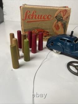 Schuco Telesteering Car 3000 w Box Cones Germany Tin Toy Untested Display