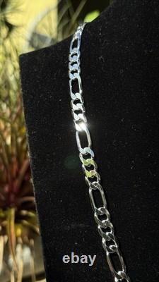 Solid 925 Sterling Silver Figaro Chain Necklace 23 7mm 37.2g Rhodium Finish