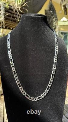 Solid 925 Sterling Silver Figaro Chain Necklace 23 7mm 37.2g Rhodium Finish