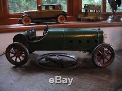 Structo Speedster #8 Green Dragon 1918 Stutz Racing Car Wind Up Antique Tin Toy