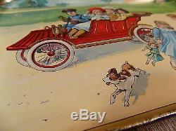 Superb Car Automobile Image Lithographed Tin Toy Tea set Tray C1915