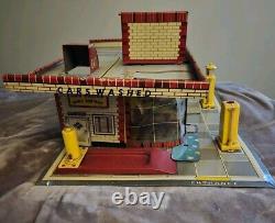 Superior Service Station Tin Litho 1949 T. Cohn Inc Vintage Toy Car Playset