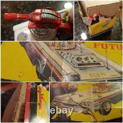 T. N Nomura Atomic Fire Car Tin Litho Toy Japan Battery Operated Space Patrol Box