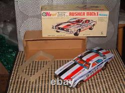 TAIYO VINTAGE, TIN RUSHER FORD MUSTANG MACH1 WINNER CAR With BOX! FULLY WORKING