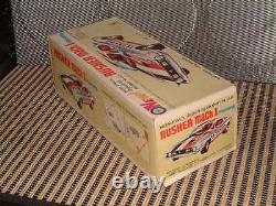 TAIYO VINTAGE, TIN RUSHER FORD MUSTANG MACH1 WINNER CAR With BOX! FULLY WORKING