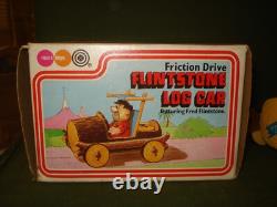 THE FLINTSTONES FRICTION DRIVE LOG CAR BY MARX TOYS 1977 withBOX MINTY RARE