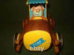 THE FLINTSTONES FRICTION DRIVE LOG CAR BY MARX TOYS 1977 withBOX MINTY RARE