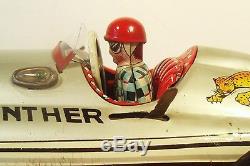 Tin Battery Op 1950's Silver Panther Racer Race Car W Driver Marusan Japan