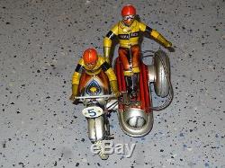TIPPCO Tin Wind Up Silver Racer Side Car Motorcycle 7.5 Mint Cond With Box
