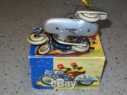 TIPPCO Tin Wind Up Silver Racer Side Car Motorcycle 7.5 Mint Cond With Box
