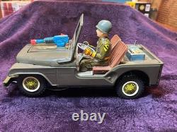 TN Toys Japan Turn O Matic US Army Jeep Original Box Tinplate Vintage