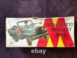 TN Toys Japan Turn O Matic US Army Jeep Original Box Tinplate Vintage