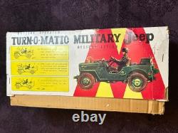 TN Toys Japan Turn O Matic US Army Jeep Original Box Tinplate Vintage