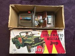 TN Toys Japan Turn O Matic US Army Jeep Original Box Tinplate Vintage