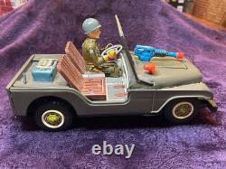 TN Toys Japan Turn O Matic US Army Jeep Original Box Tinplate Vintage