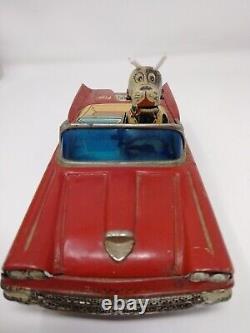 Tin Friction 1958 Happy Pup Ford Fairlaine Convertible Car Dog Driver Alps Japan