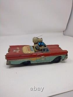 Tin Friction 1958 Happy Pup Ford Fairlaine Convertible Car Dog Driver Alps Japan