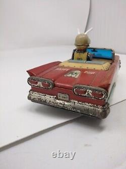 Tin Friction 1958 Happy Pup Ford Fairlaine Convertible Car Dog Driver Alps Japan