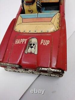 Tin Friction 1958 Happy Pup Ford Fairlaine Convertible Car Dog Driver Alps Japan