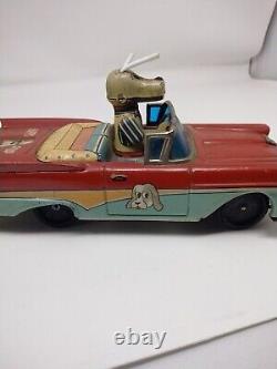 Tin Friction 1958 Happy Pup Ford Fairlaine Convertible Car Dog Driver Alps Japan