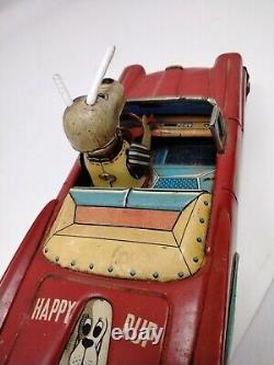 Tin Friction 1958 Happy Pup Ford Fairlaine Convertible Car Dog Driver Alps Japan