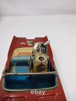 Tin Friction 1958 Happy Pup Ford Fairlaine Convertible Car Dog Driver Alps Japan