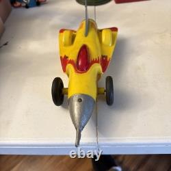 Tin & Plastic Jet Car Crank It Up Hit The Button And Watch It Fly Made In USA