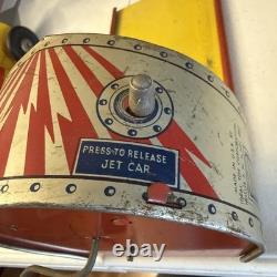 Tin & Plastic Jet Car Crank It Up Hit The Button And Watch It Fly Made In USA