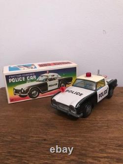 Tin Police Car Toy 1970s Japan Model ST Friction Power Sound Box Included