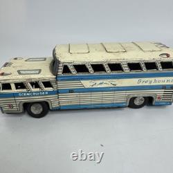 Tin Toy Car Greyhound Bus white made in Japan Vintage Used