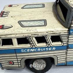 Tin Toy Car Greyhound Bus white made in Japan Vintage Used