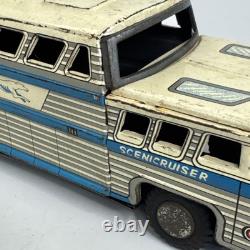 Tin Toy Car Greyhound Bus white made in Japan Vintage Used