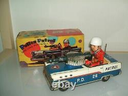 Tin Toy Japan Battery Police Patrol Car Age Space Giocattolo D'epoca In Latta