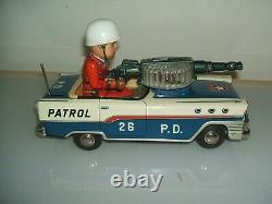 Tin Toy Japan Battery Police Patrol Car Age Space Giocattolo D'epoca In Latta