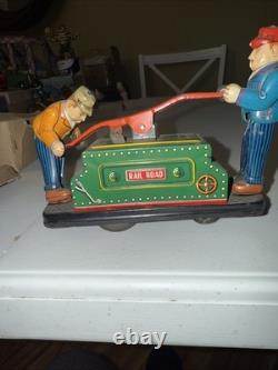 Tin Wind Up Tom & Dick Railroad Car In Original Box