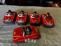 Tin Wind-up Push-down Ad Car 1950's Very Rare Mint/nm Vintage Lot Of 5
