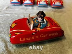 Tin Wind-up Push-down Ad Car 1950's Very Rare Mint/nm Vintage Lot Of 5