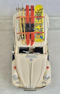 Tinplate Model Car Vintage Decorative Beetle, with Skiing gear 112 scale Figure