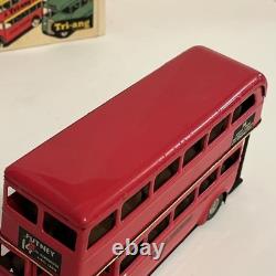Tri-Ang Minic 60M Clockwork Tinplate Double Decker Bus Red Post War with box