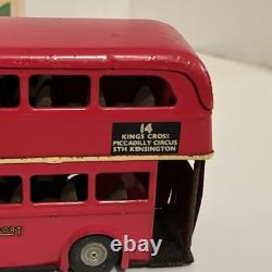 Tri-Ang Minic 60M Clockwork Tinplate Double Decker Bus Red Post War with box