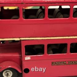 Tri-Ang Minic 60M Clockwork Tinplate Double Decker Bus Red Post War with box