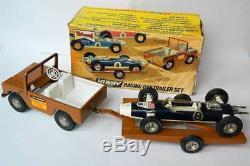 Tri-ang Mini Hi-way Vnm Boxed 1969 Racing Car Land Rover Trailer Set Tm 6530