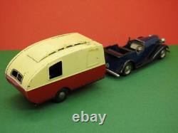 Triang Minic 1948 Tinplate Clockwork Open Touring Car 8m + Caravan 16m No Key