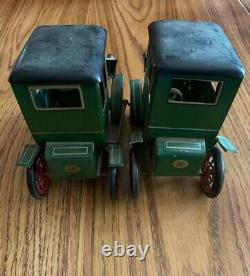 Two Vintage Modern Toys Lever Action Toy Cars (japan) Dark Green #104210 +