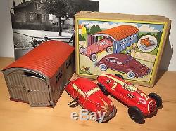 Us Zone Germany Tin Wind Up Toy Race Car Auto Union Set Nbn Original Box Works