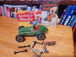 VERY NICE 1930'S SCHUCO WIND UP #2 STUDIO 1050 MERCEDES BENZ RACE CAR With BOX