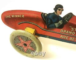 VERY RARE c1900 STAR BRAND SHOES TIN LITHO DIE CUT RACE CAR ADVERTISING TOY SIGN